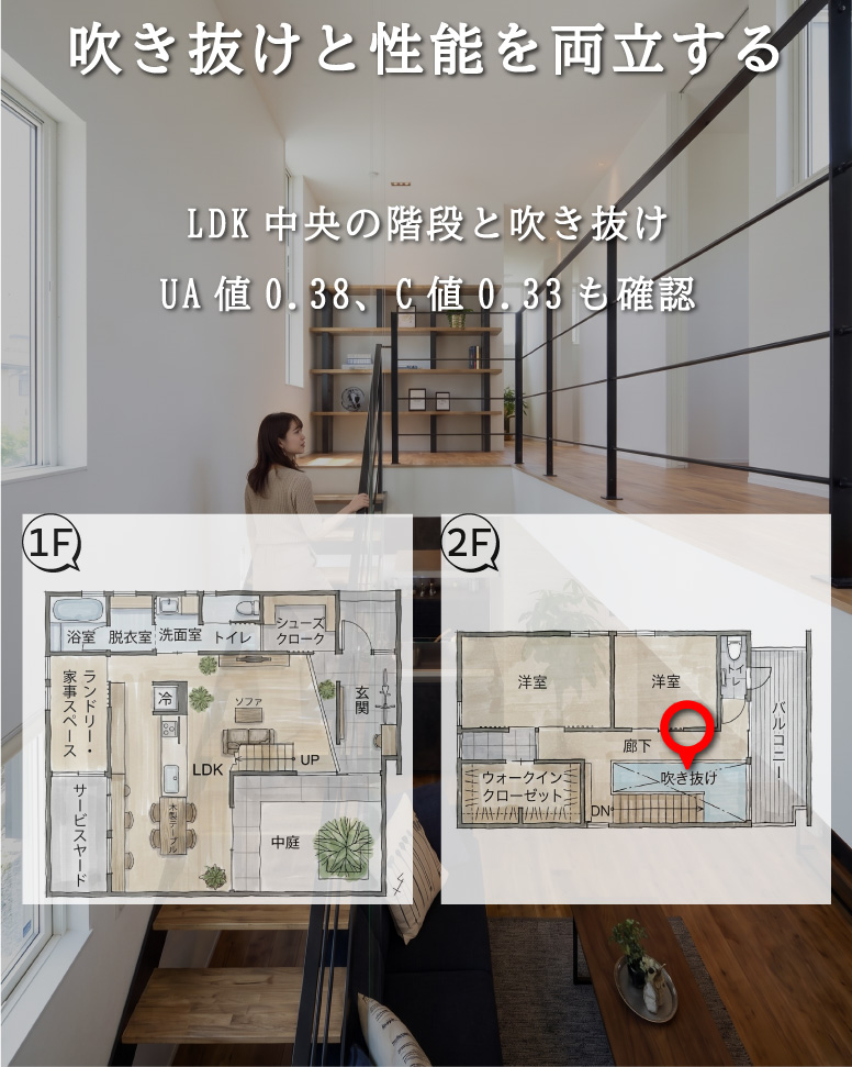 中庭と吹抜けで開く光と風の家